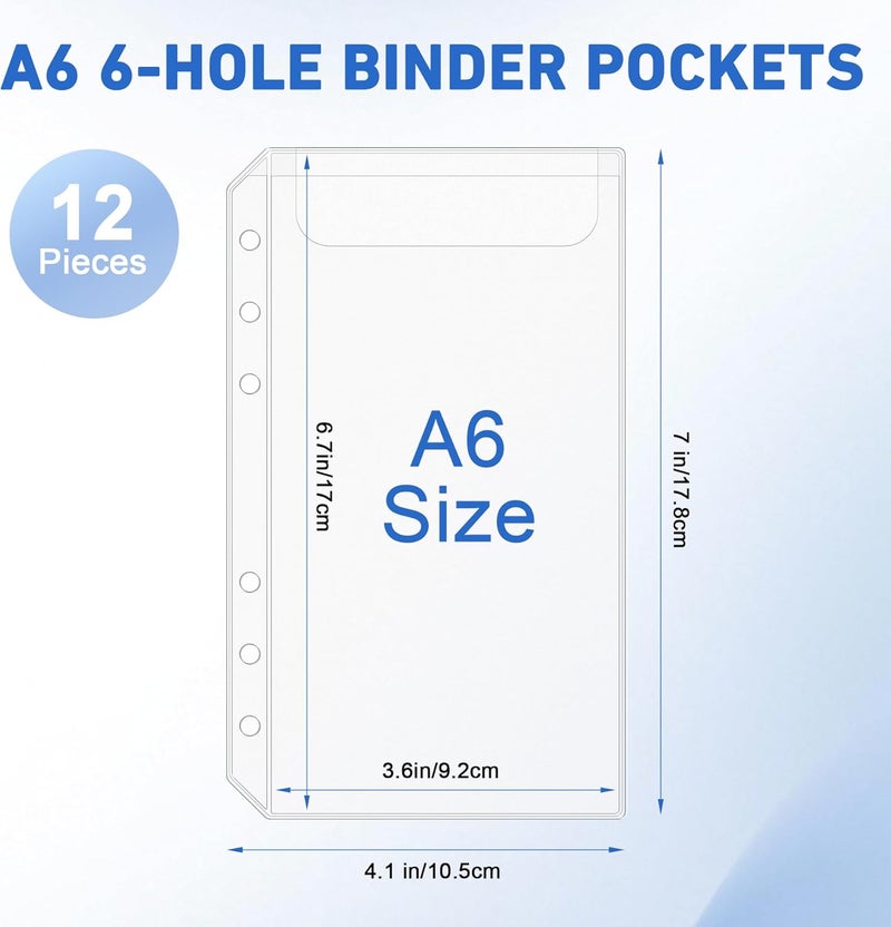 Antner 12PCS A6 Binder Pockets 6-Hole No Zipper Budget Cash Envelopes for Money Organizer, Zipless A6 Planner Inserts Cash Stuffing Envelopes Binder Pouches Folders Loose Leaf Filling Document Bags - Image 2